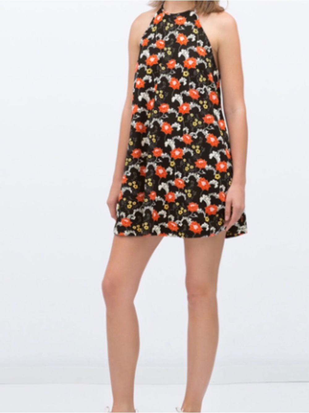 Zara Trafaluc Black and Red Floral Print Sleeveless Racerback Tank Shift Dress. - Picture 1 of 6